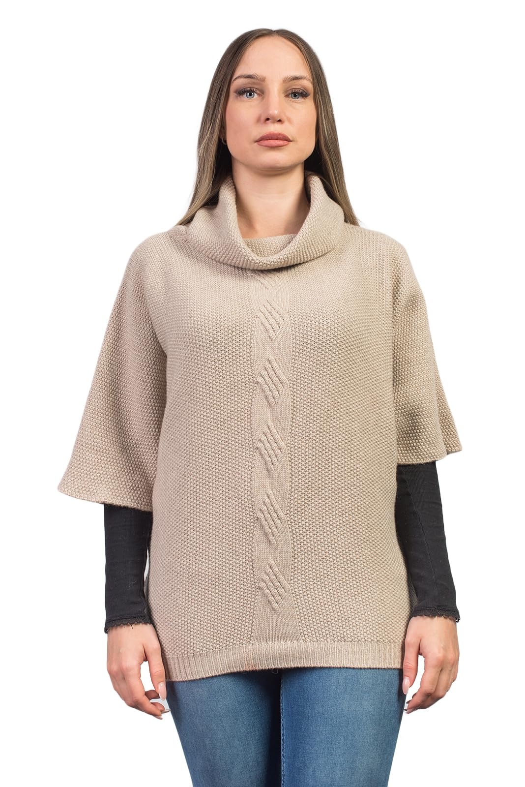 dalle-piane-cashmere-poncho-grau-zopfmuster-woll-kaschmir image 7