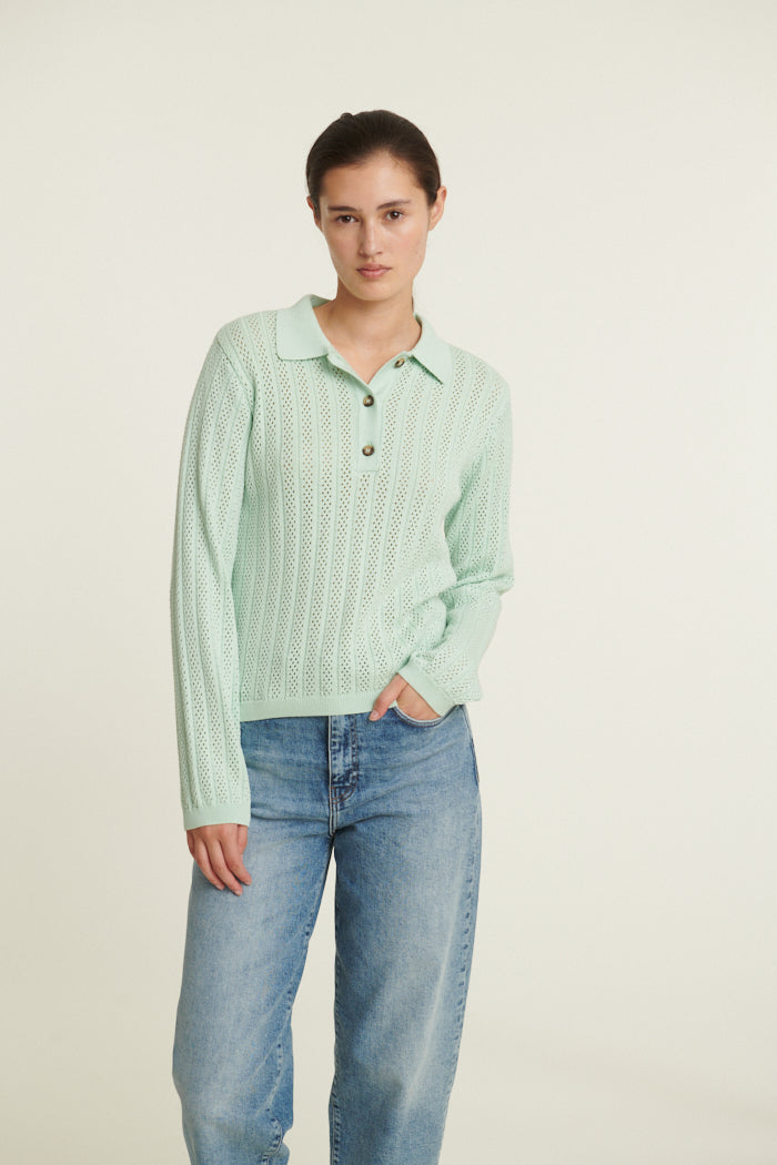 basic-apparel-tricia-ls-polo-pullover-gossamer-green image 1