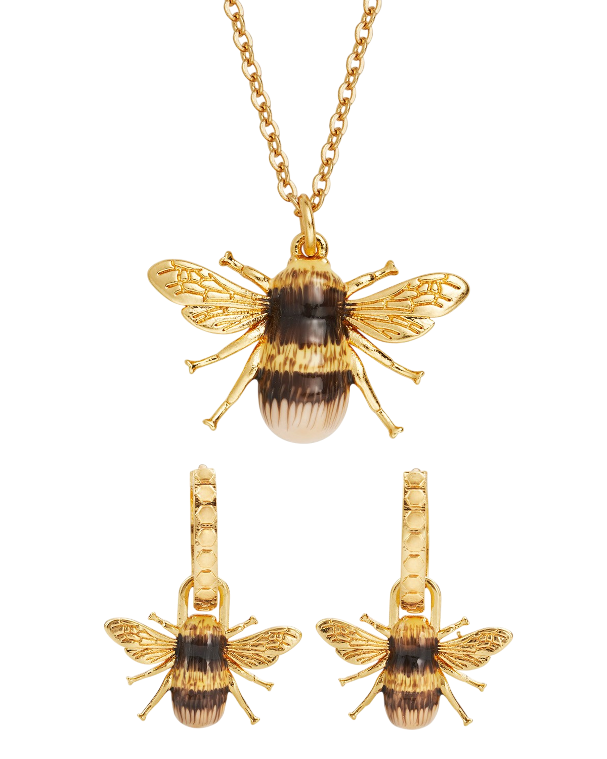 fable-england-bee-schmuckset-kette-huggie-ohrringe-gold image 1