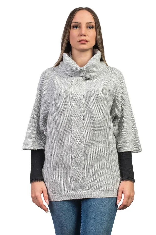 dalle-piane-cashmere-poncho-grau-zopfmuster-woll-kaschmir image 1