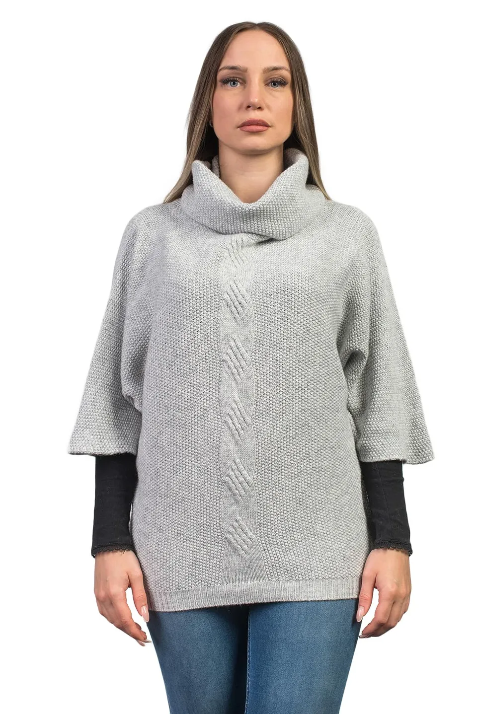 dalle-piane-cashmere-poncho-grau-zopfmuster-woll-kaschmir image 1