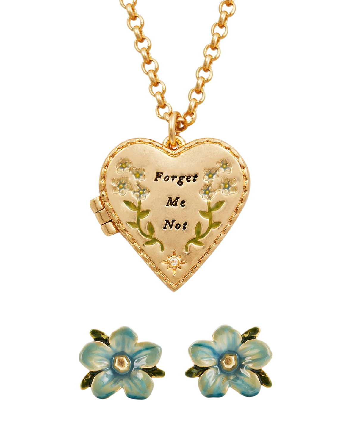 fable-england-forget-me-not-herz-medaillon-set-gold image 1