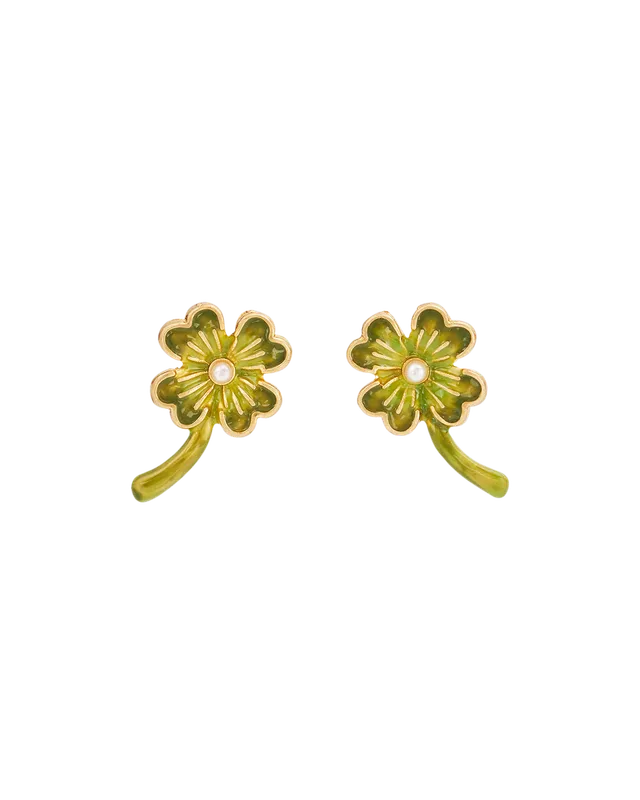 fable-england-jewellery-lucky-clover-ohrstecker-gold-gr-n-perle image 1