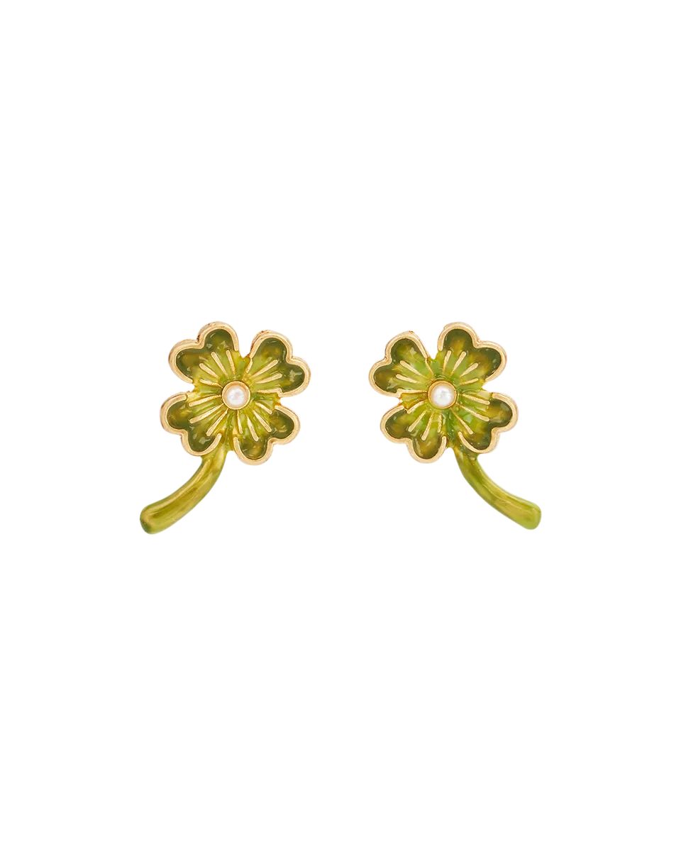 fable-england-jewellery-lucky-clover-ohrstecker-gold-gr-n-perle image 1