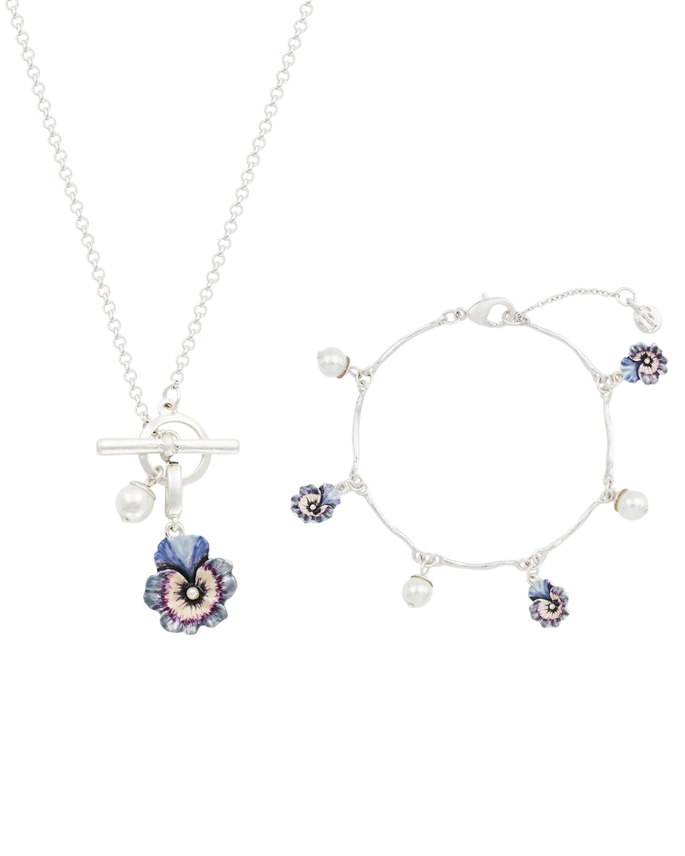 fable-england-pansy-schmuckset-silber-perle-kette-armband image 1