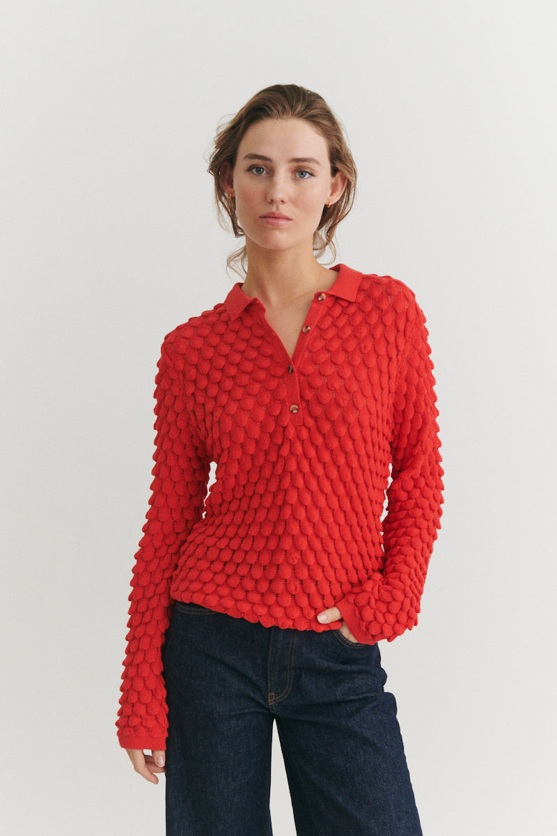 basic-apparel-cilla-polo-sweater-strickpullover-flame-scarlet-bio image 1
