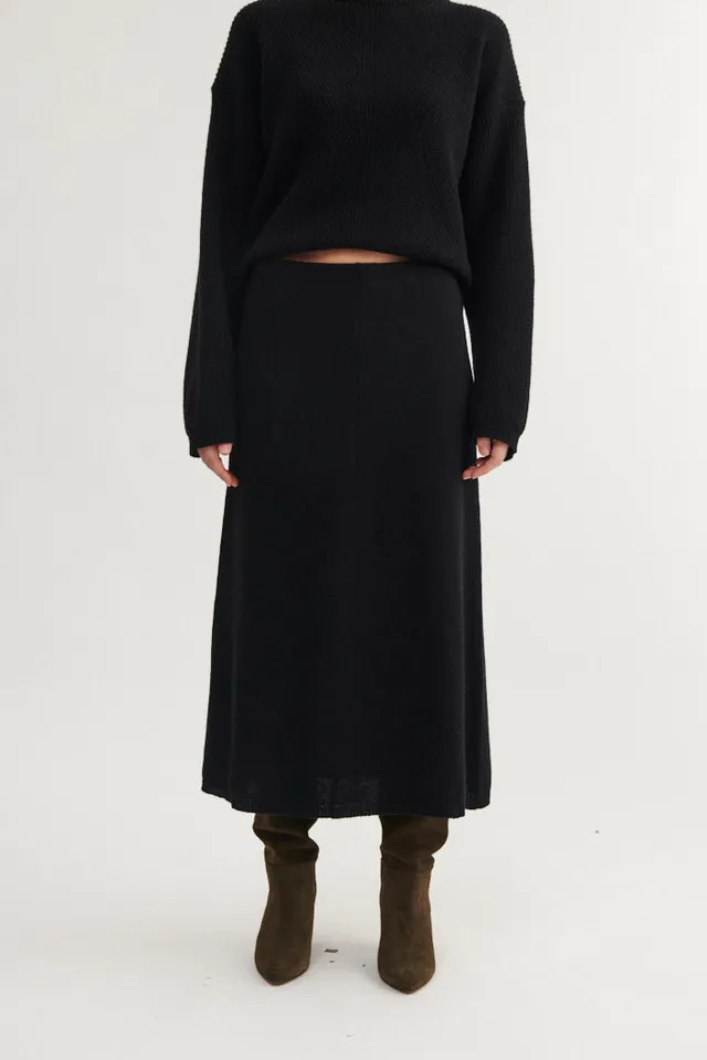 basic-apparel-lise-3-4-skirt-strickrock-black-recyclingwolle image 1