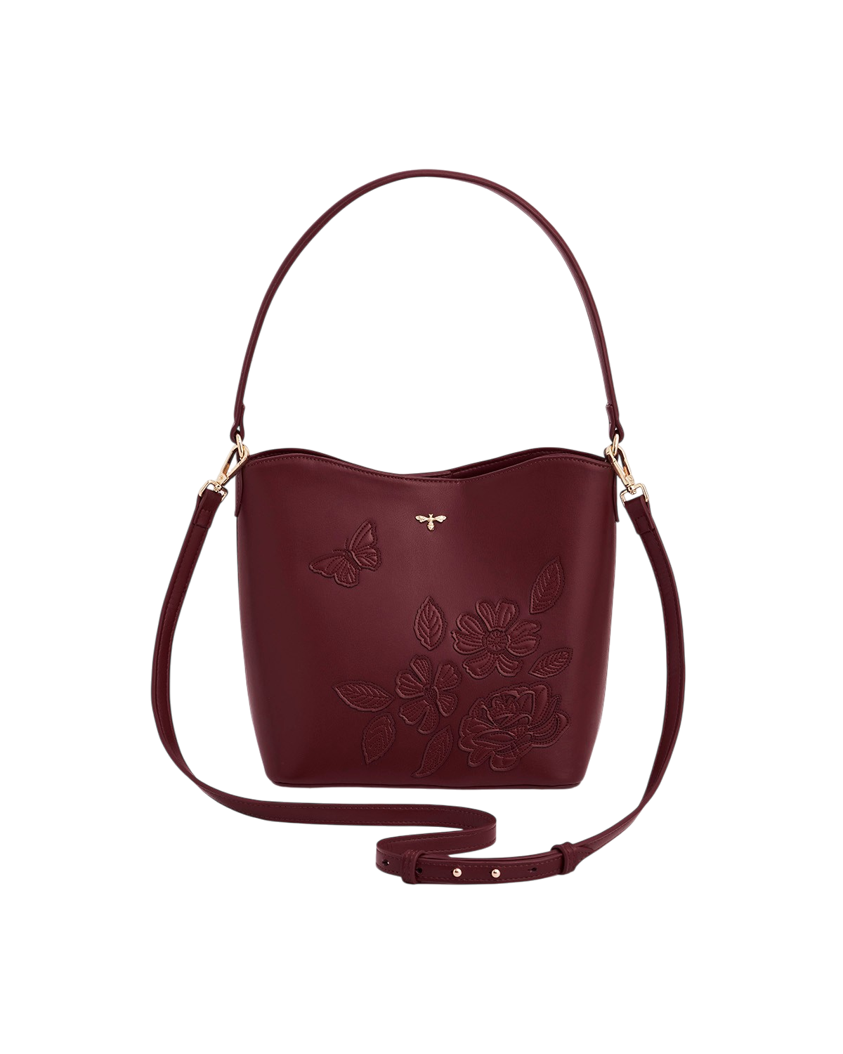 fable-england-handbags-bucket-bag-bordeaux-blume-schmetterling image 1