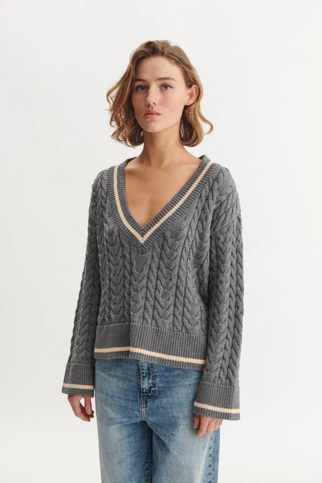 basic-apparel-ally-cable-sweater-pullover-grey-bio-baumwolle image 1
