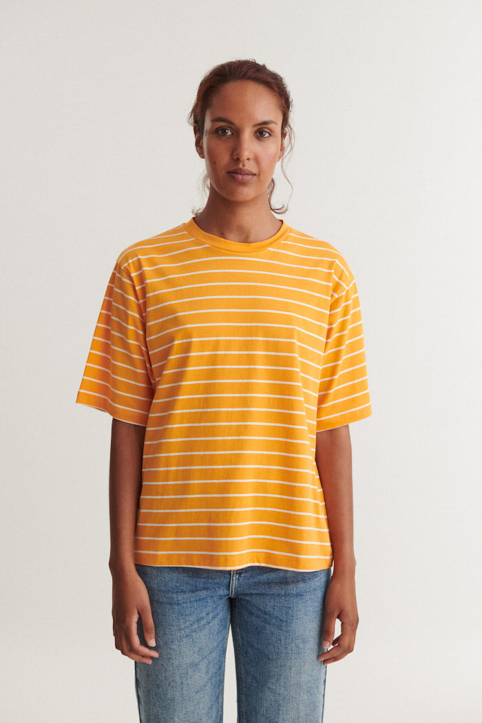 basic-apparel-raja-stripe-tee-t-shirt-abricot-bio image 1