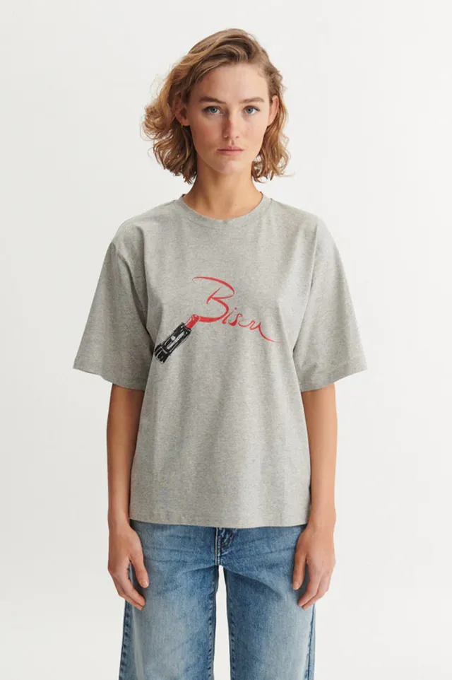basic-apparel-raja-tee-bisou-shirt-grey-melange-oversized image 1