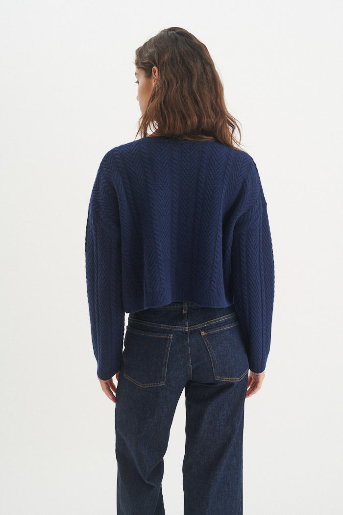basic-apparel-selem-cable-cardigan-merino-navy image 3