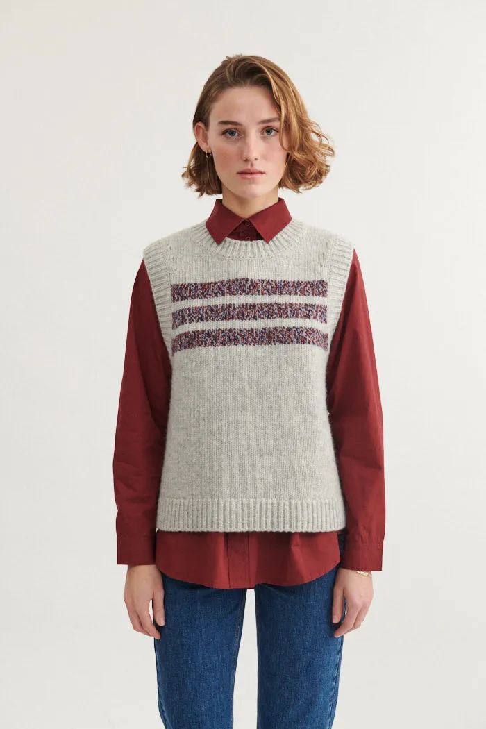 basic-apparel-blanche-vest-strickweste-hellgrau-wolle-streifen image 1