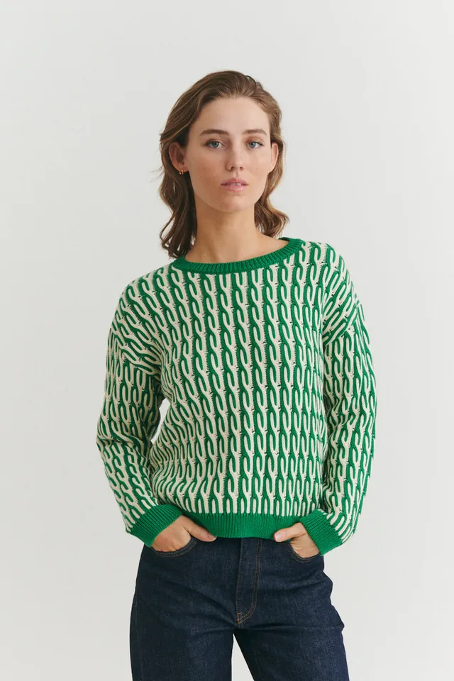 basic-apparel-minie-sweater-pullover-gr-n-wei-bio-baumwolle image 1