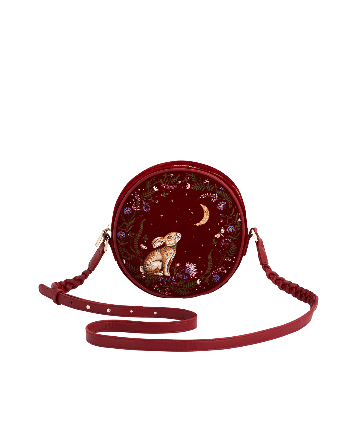 fable-england-handbags-circle-bag-rabbit-rot-bestickt image 1