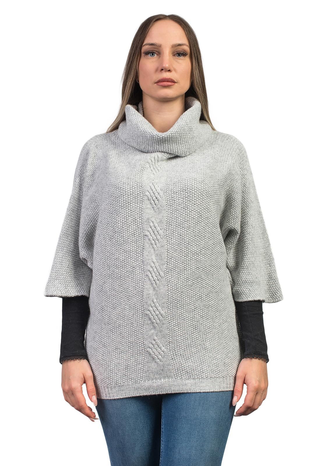 dalle-piane-cashmere-poncho-grau-zopfmuster-woll-kaschmir image 1