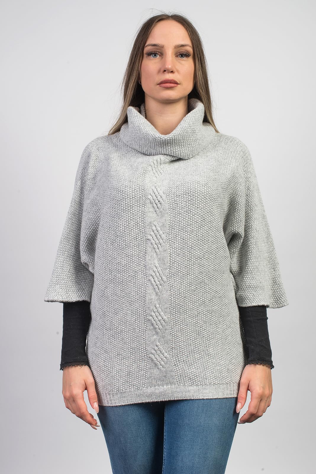 dalle-piane-cashmere-poncho-grau-zopfmuster-woll-kaschmir image 4