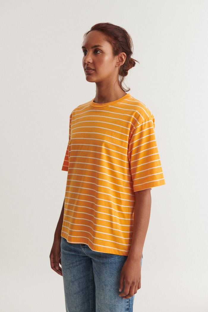 basic-apparel-raja-stripe-tee-t-shirt-abricot-bio image 2