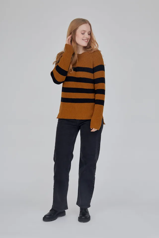 basic-apparel-sweety-sweater-pullover-bronze-brown-stripe image 1