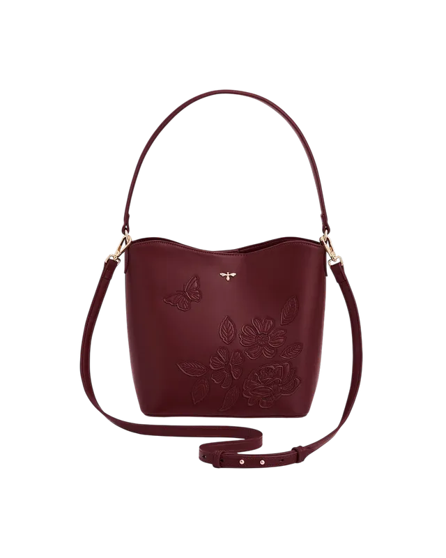fable-england-handbags-bucket-bag-bordeaux-blume-schmetterling image 1