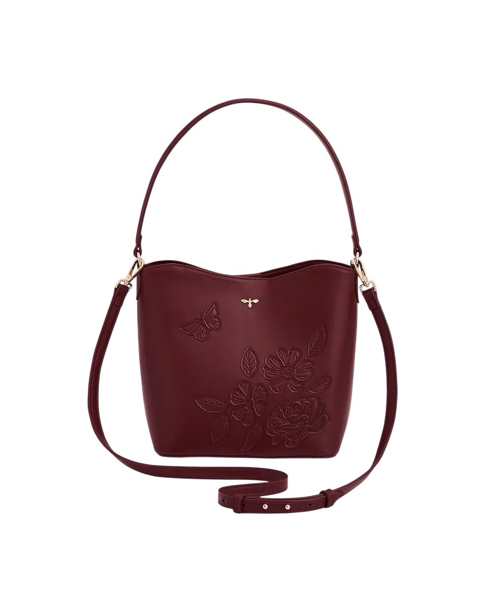 fable-england-handbags-bucket-bag-bordeaux-blume-schmetterling image 1