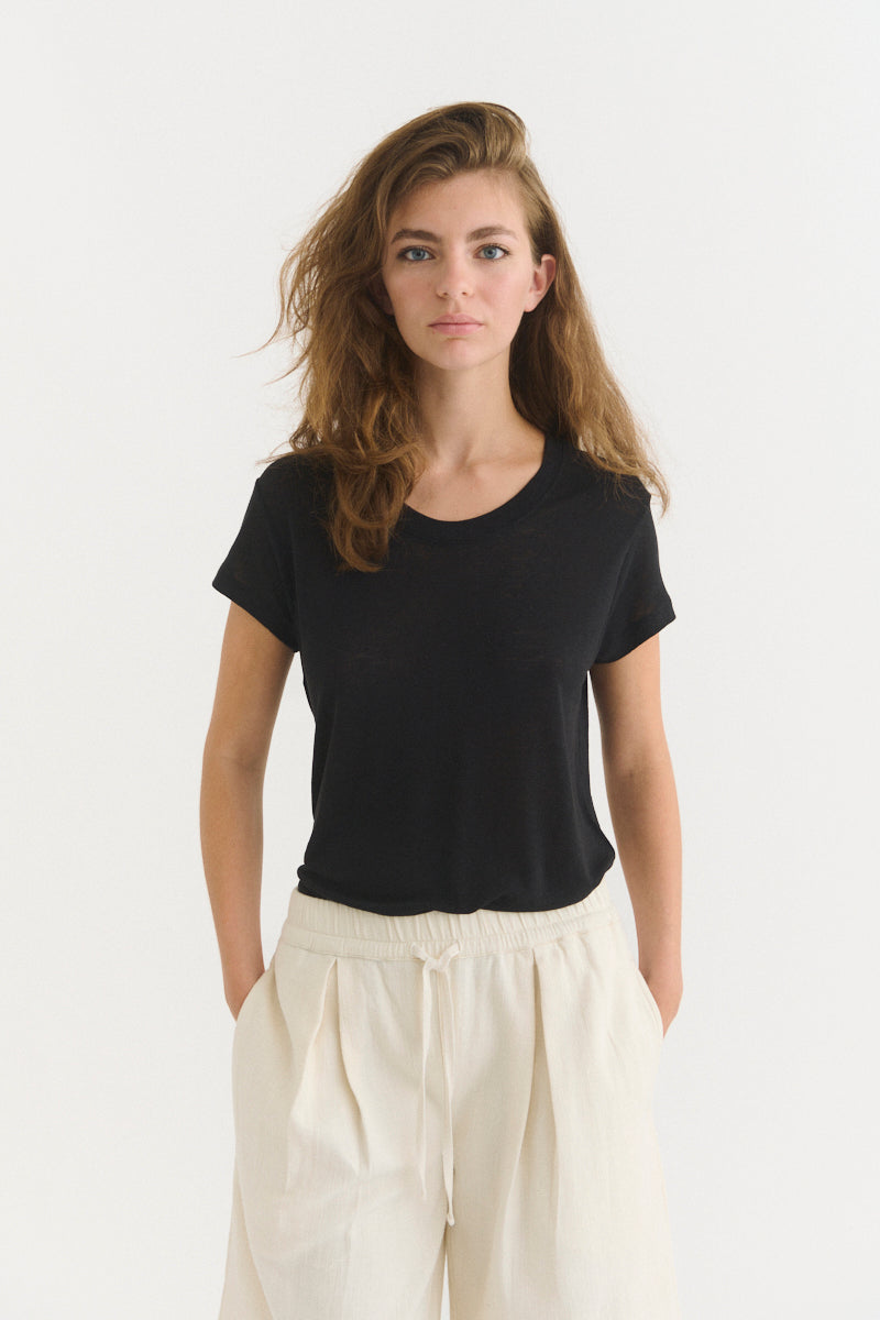 basic-apparel-ashly-ss-tee-t-shirt-schwarz-leinen-lyocell image 1