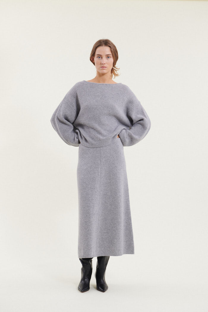 basic-apparel-lise-3-4-skirt-strickrock-light-grey-wollmix image 4