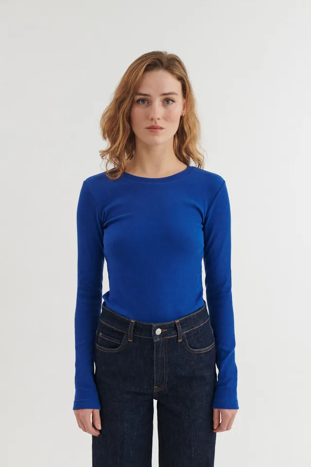 basic-apparel-ludmilla-ls-tee-shirt-blau-bio-baumwolle image 1