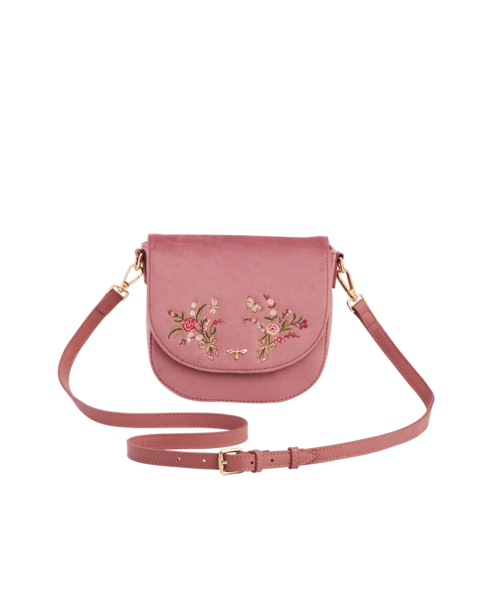 fable-england-beth-saddle-handtasche-rosa-samt-bestickt image 1