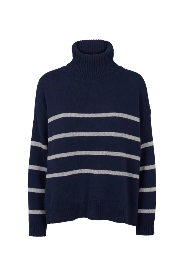 basic-apparel-lise-striped-t-neck-pullover-sky-captain-recycling-wolle image 1