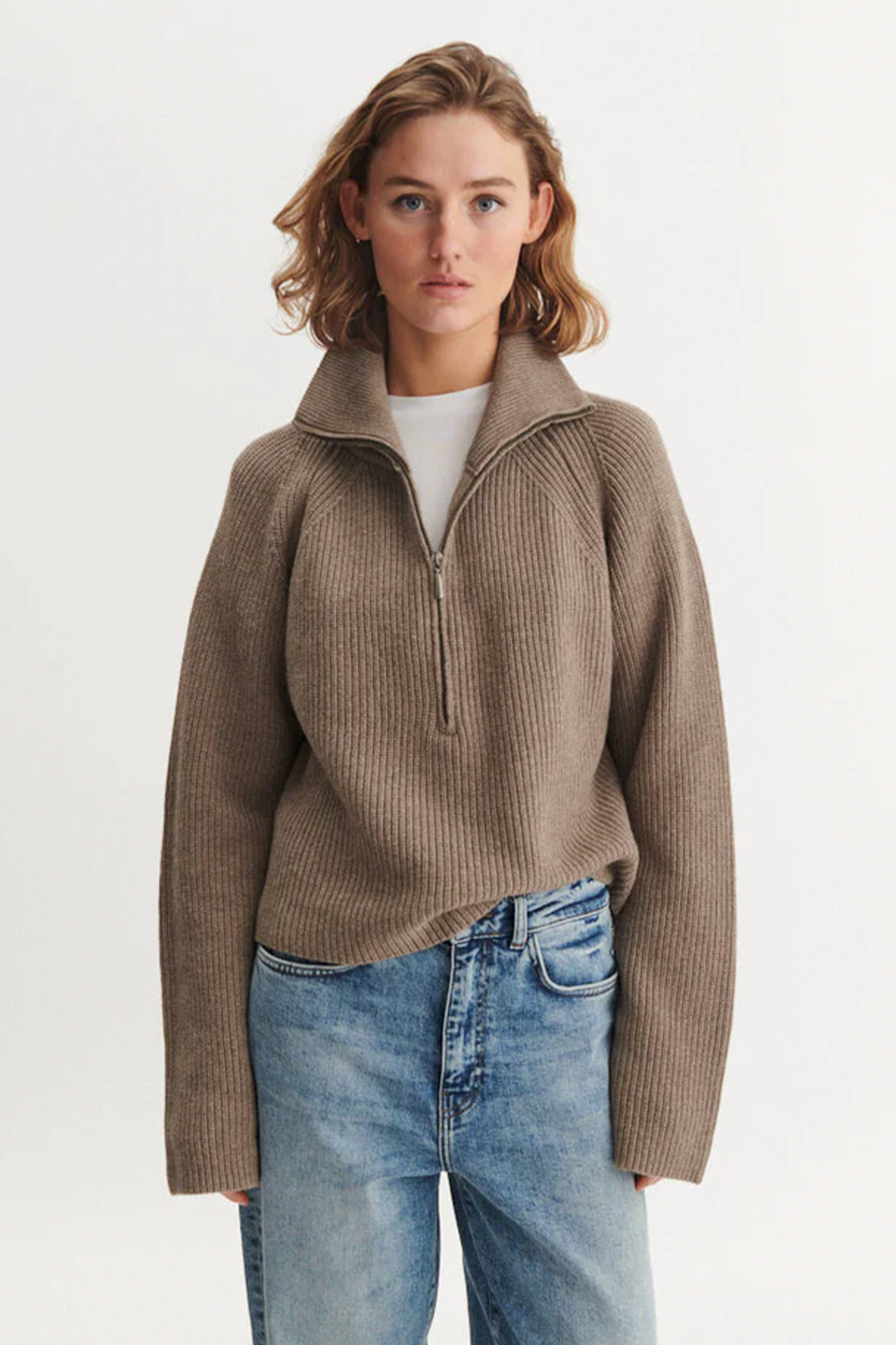 basic-apparel-cady-zip-sweater-strickpullover-greige-kaschmir image 1