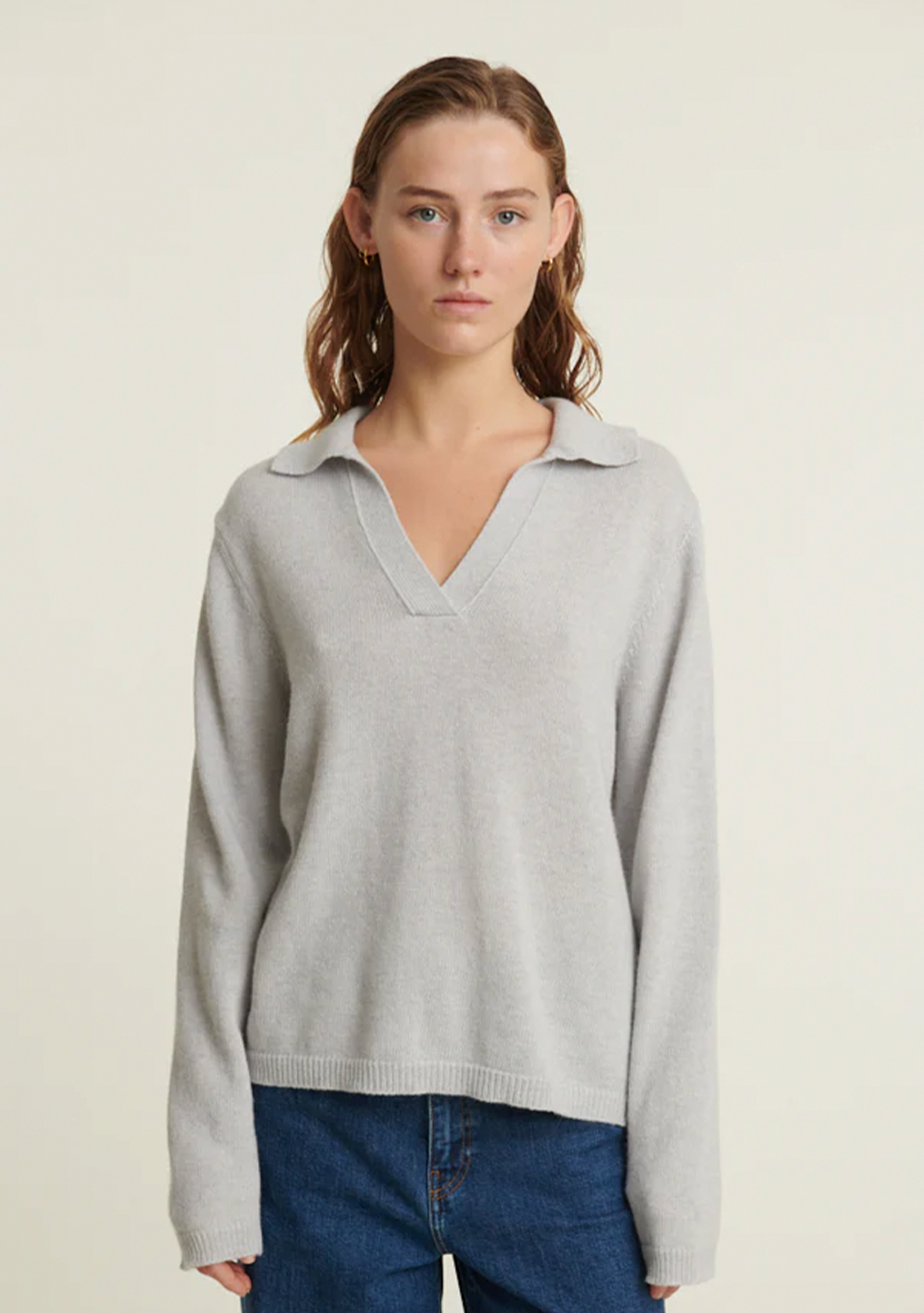 basic-apparel-cady-polo-sweater-strickpullover-grey-mel-wolle image 1