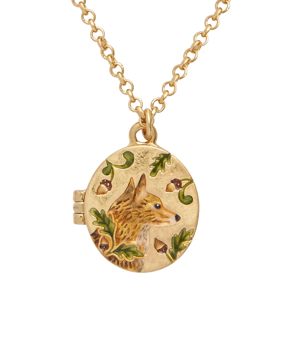 fable-england-fox-acorn-medaillon-kette-oval-emaille image 1