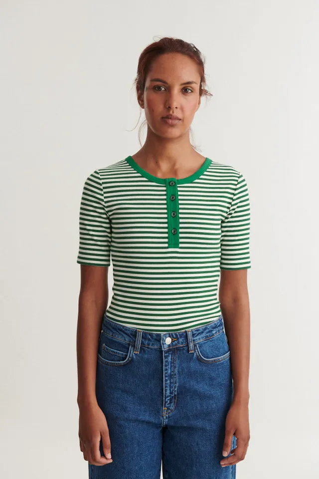 basic-apparel-ludmilla-ss-stripe-granddad-t-shirt-gr-n image 1