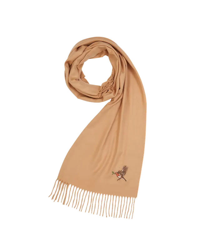 fable-england-robin-embroidered-schal-camel-bestickt image 1