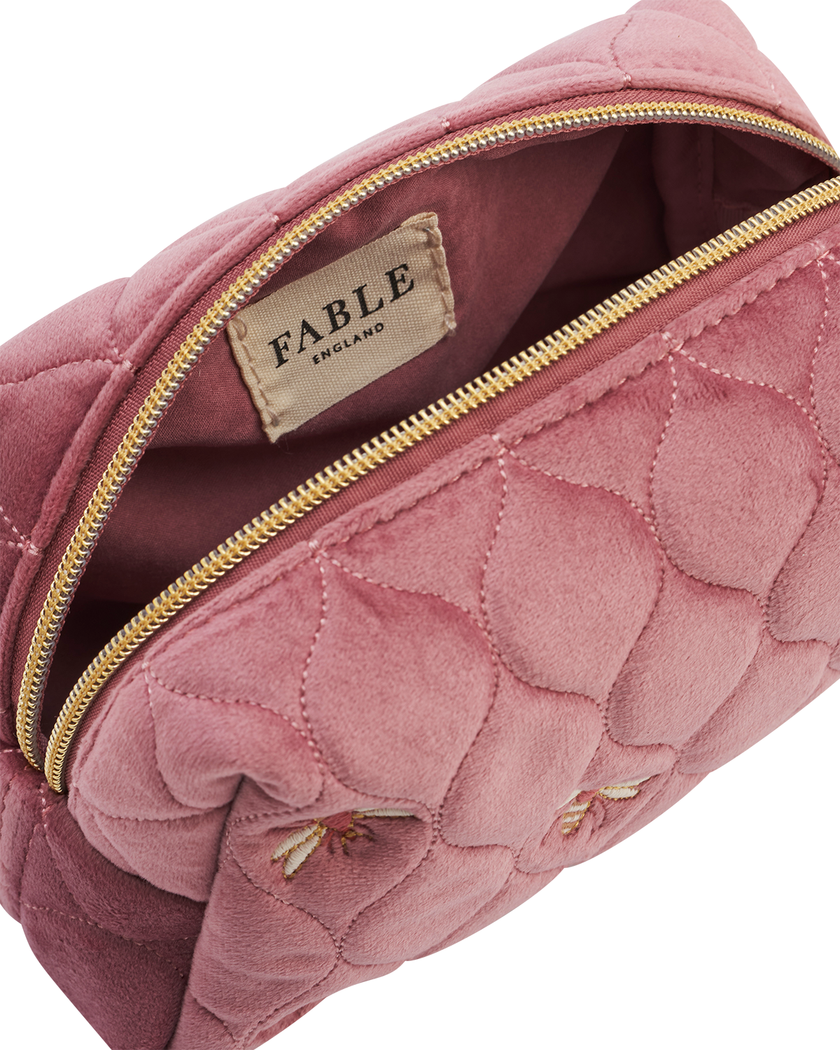 fable-england-accessories-pouch-samt-rosa-biene-gesteppt image 6