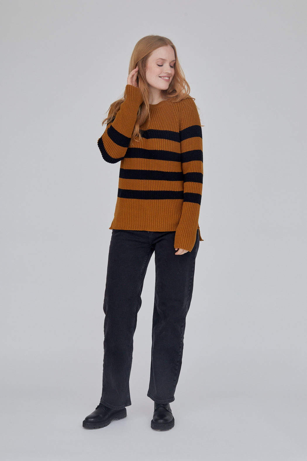 basic-apparel-sweety-sweater-pullover-bronze-brown-stripe image 1