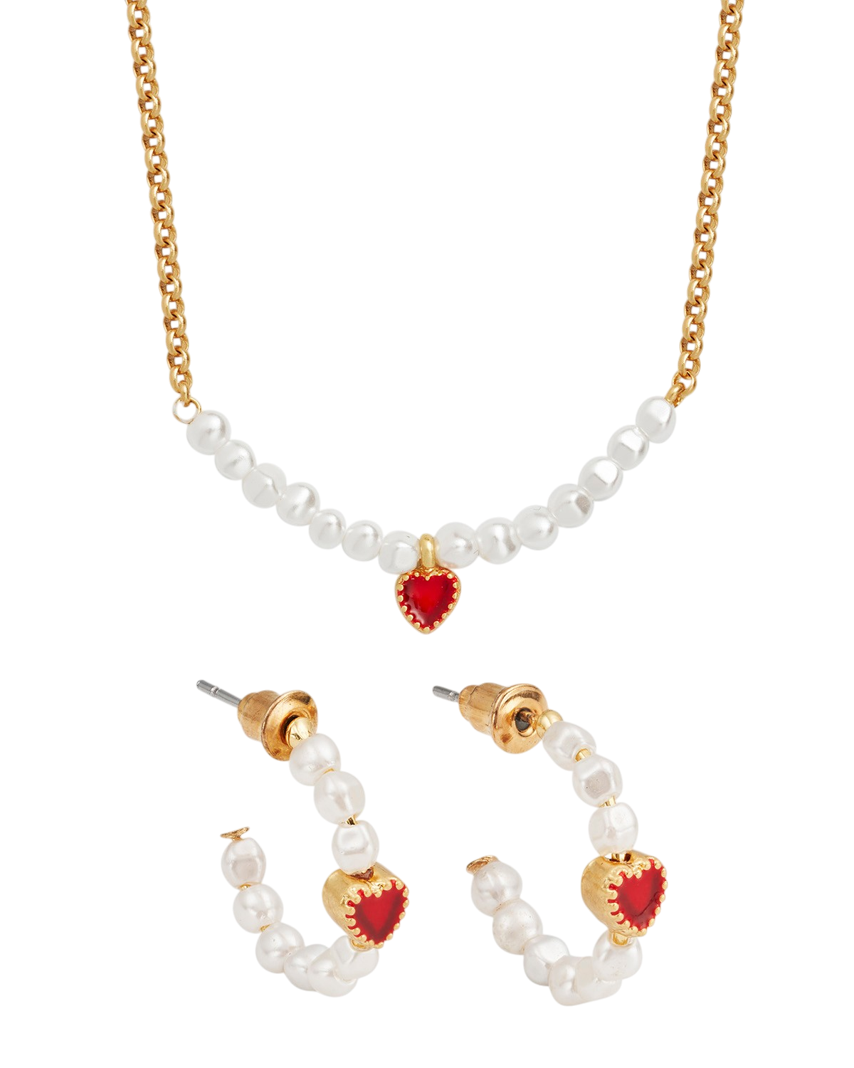 fable-england-love-heart-perlen-schmuckset-gold-rot image 1
