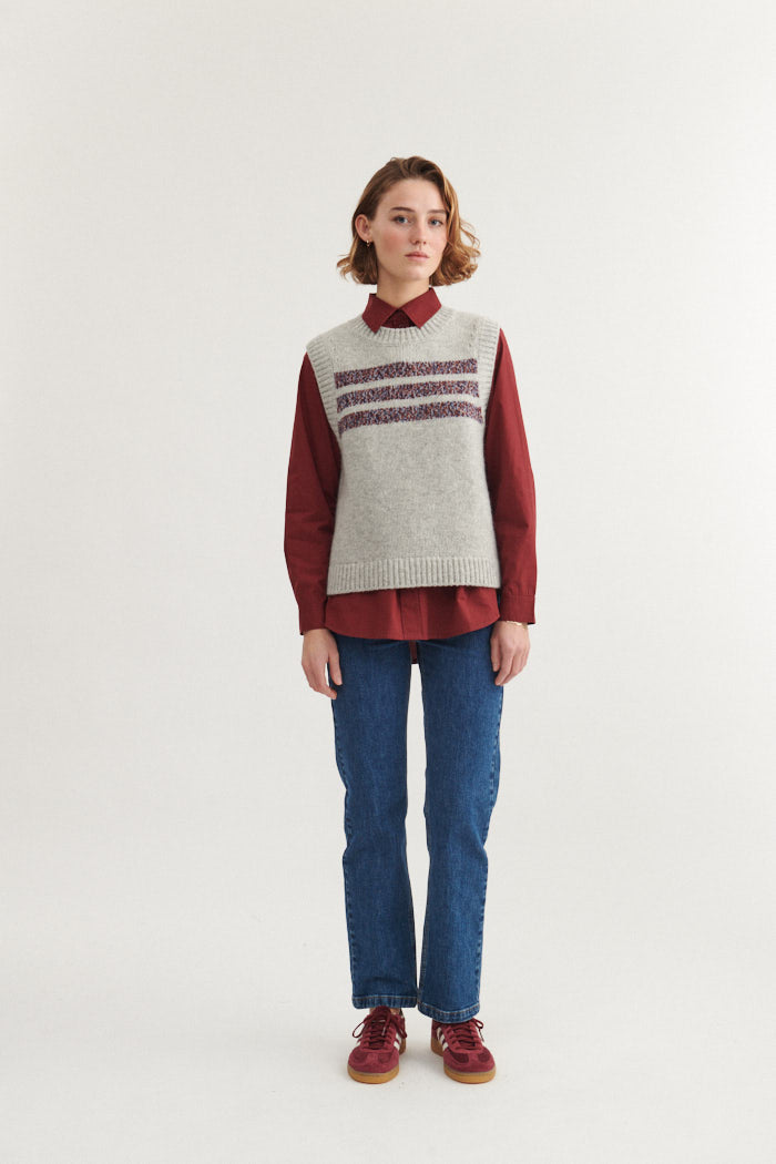 basic-apparel-blanche-vest-strickweste-hellgrau-wolle-streifen image 4