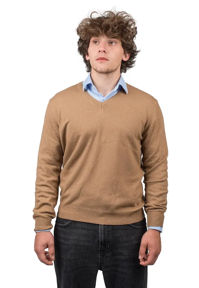 dalle-piane-cashmere-sweater-v-ausschnitt-pullover-kamel-herren image 1