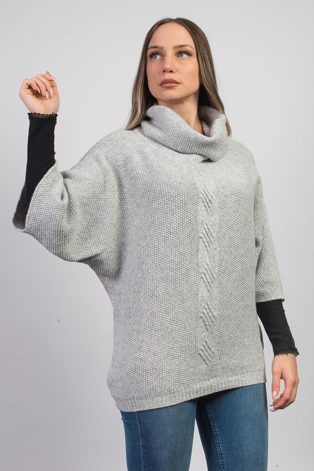dalle-piane-cashmere-poncho-grau-zopfmuster-woll-kaschmir image 2