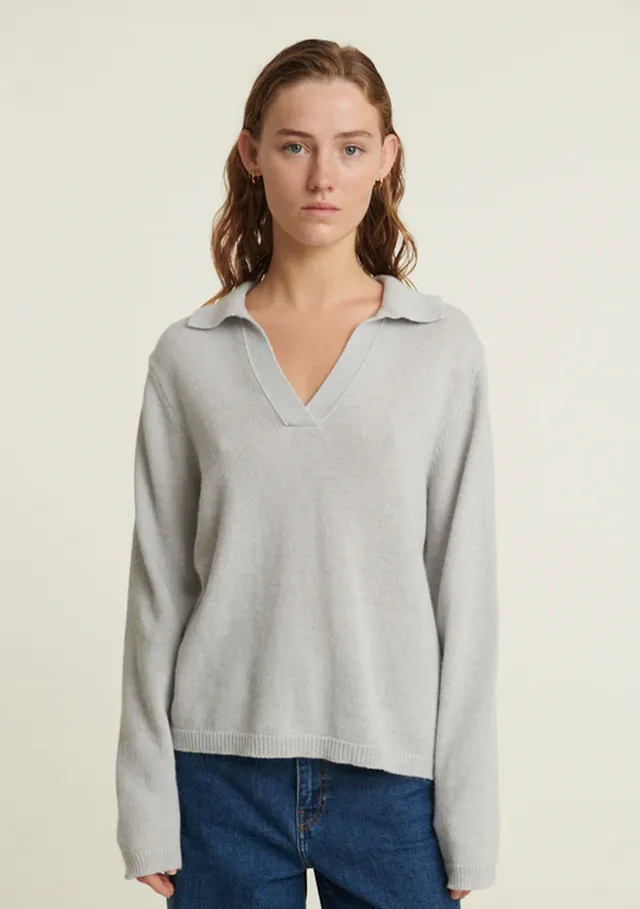 basic-apparel-cady-polo-sweater-strickpullover-grey-mel-wolle image 1
