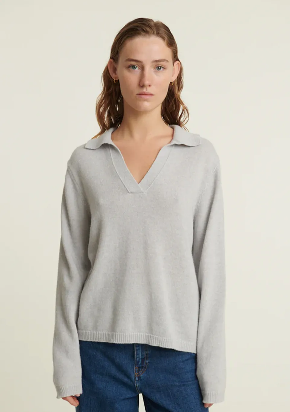 basic-apparel-cady-polo-sweater-strickpullover-grey-mel-wolle image 1