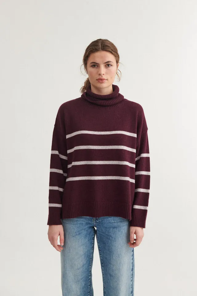 basic-apparel-lise-striped-t-neck-strickpullover-port-royale image 1