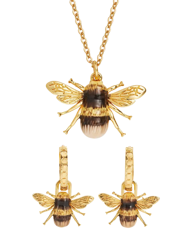 fable-england-bee-schmuckset-kette-huggie-ohrringe-gold image 1