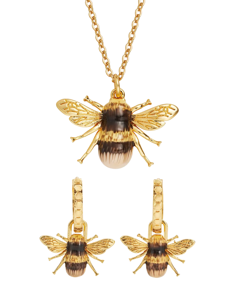 fable-england-bee-schmuckset-kette-huggie-ohrringe-gold image 1