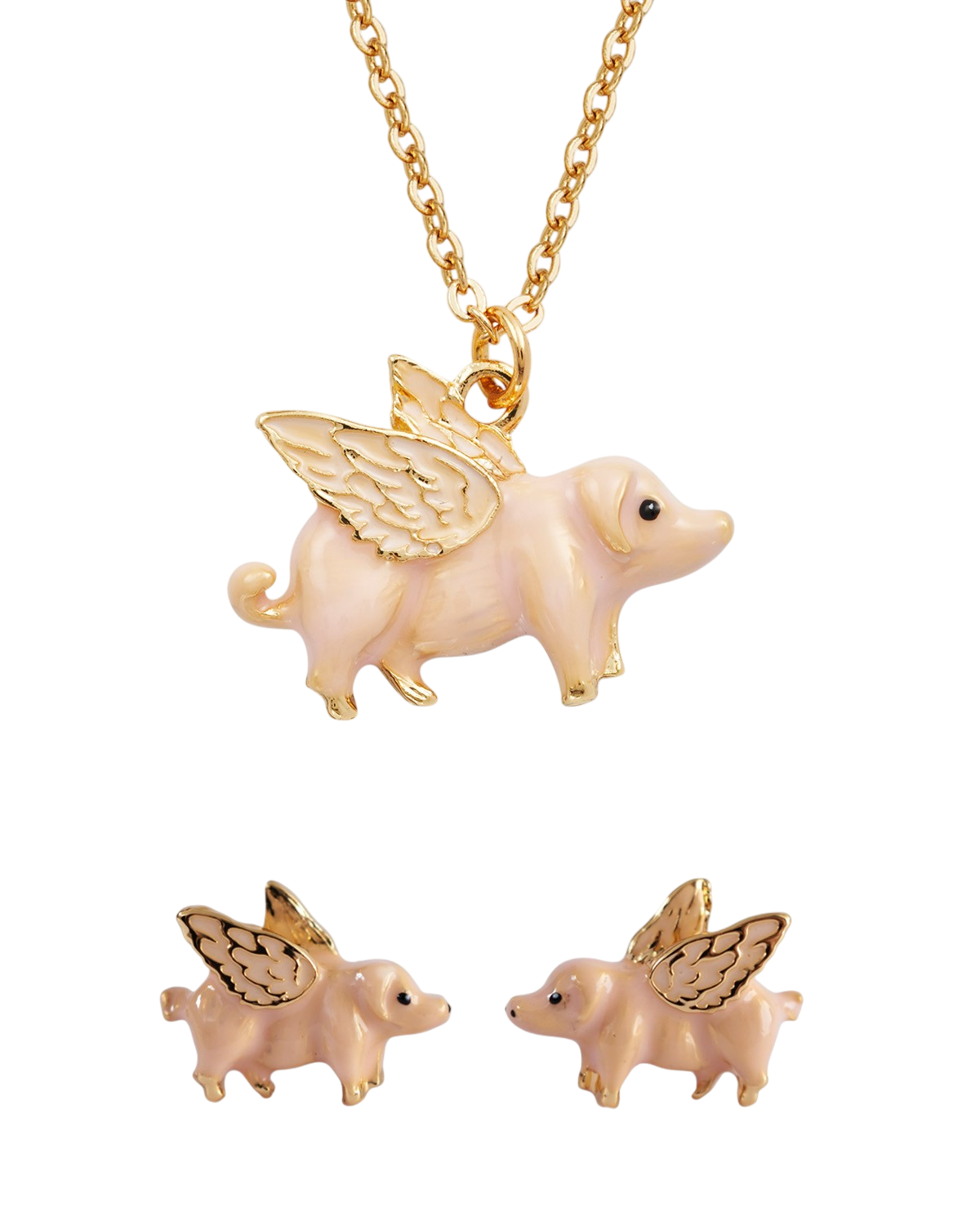 fable-england-flying-pig-gold-schmuckset-kette-ohrstecker image 1
