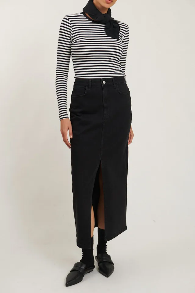 basic-apparel-enya-jeansrock-schwarz-bio-baumwolle-stretch image 1