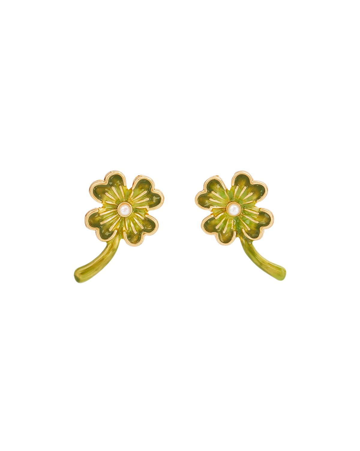 fable-england-jewellery-lucky-clover-ohrstecker-gold-gr-n-perle image 1