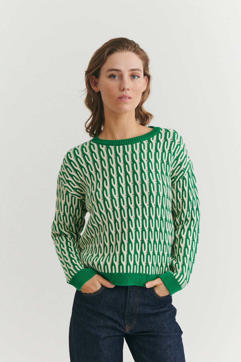 basic-apparel-minie-sweater-pullover-gr-n-wei-bio-baumwolle image 1